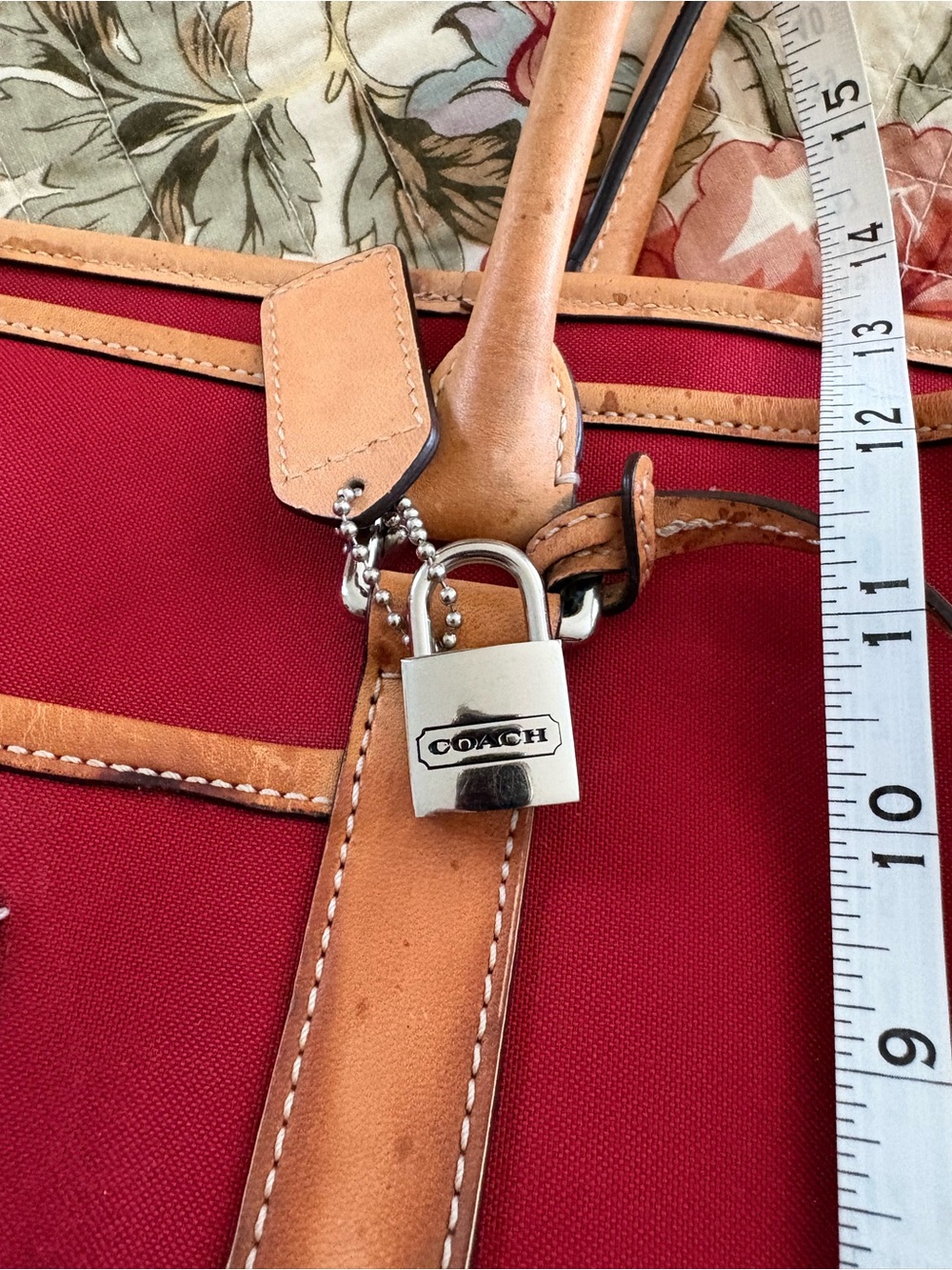 COACH Red Canvas Duffel with Tan Leather Trim - Picture 10 of 13